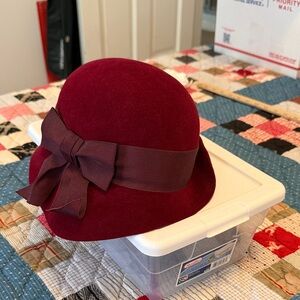 Burgundy Bow Wool Cloche Hat